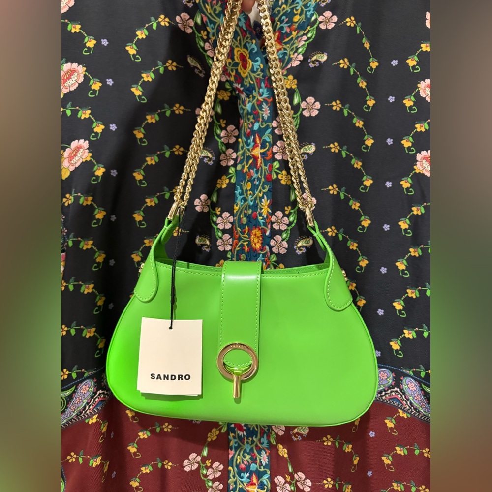 Sandro leather “Sweet Janet” chain bag in Vert Pomme NWT